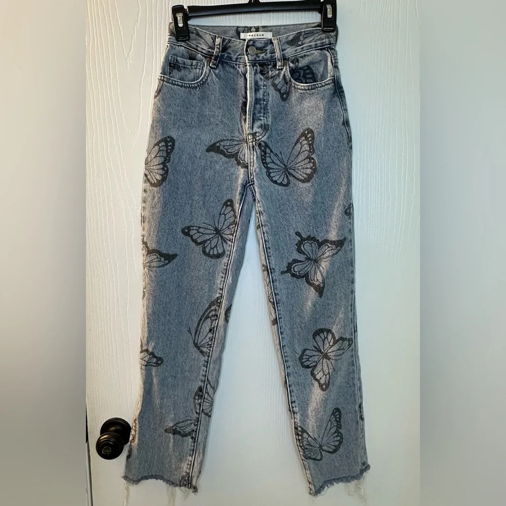 PacSun Eco‎ butterfly high rise straight 5 button distressed jeans women’s 23